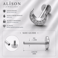 Stainless Steel Crescent Moon Zircon Flat Back Stud - PAIR