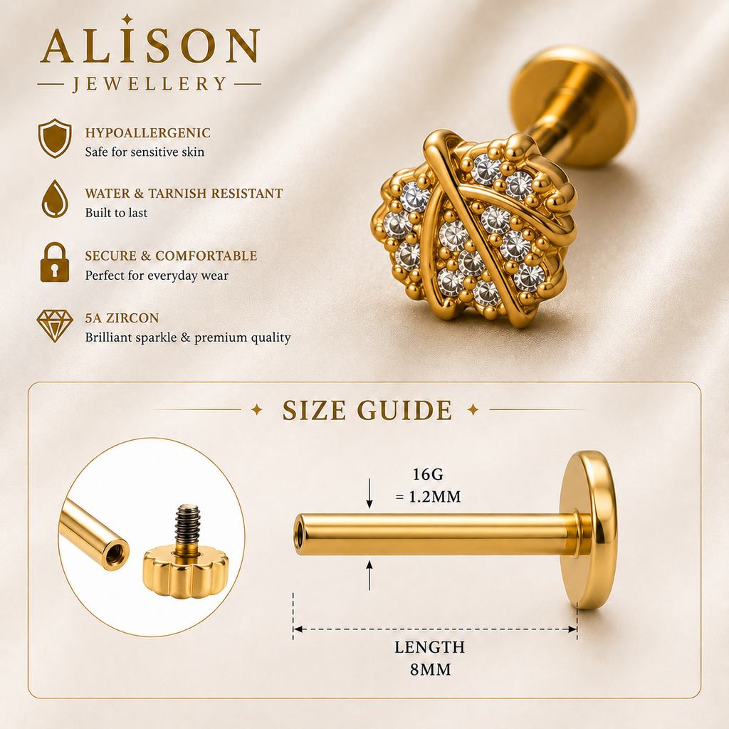 Stainless Steel Planet Zircon Flat Back Stud - PAIR