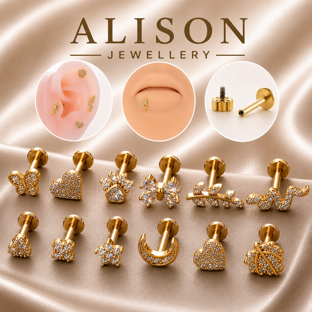 Stainless Steel Heart Zircon Flat Back Stud - PAIR