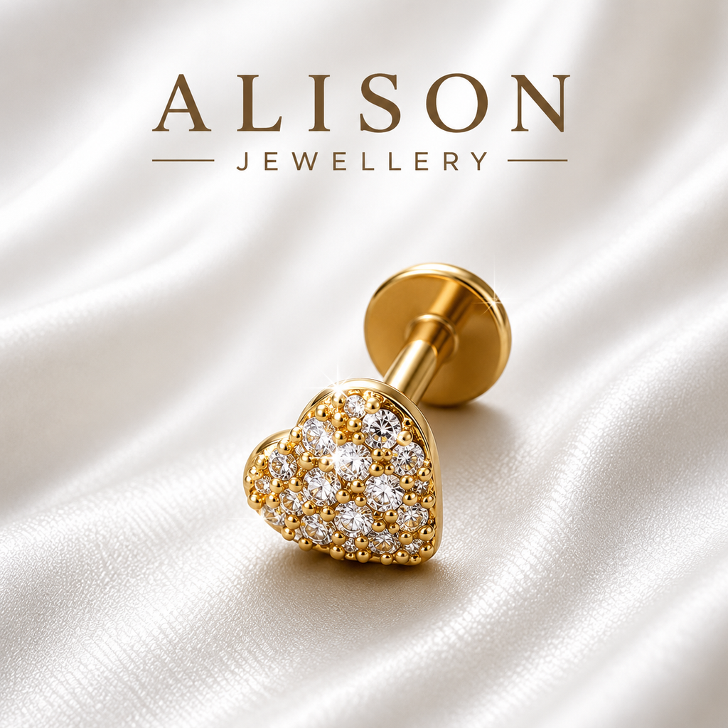 Stainless Steel Heart Zircon Flat Back Stud - PAIR