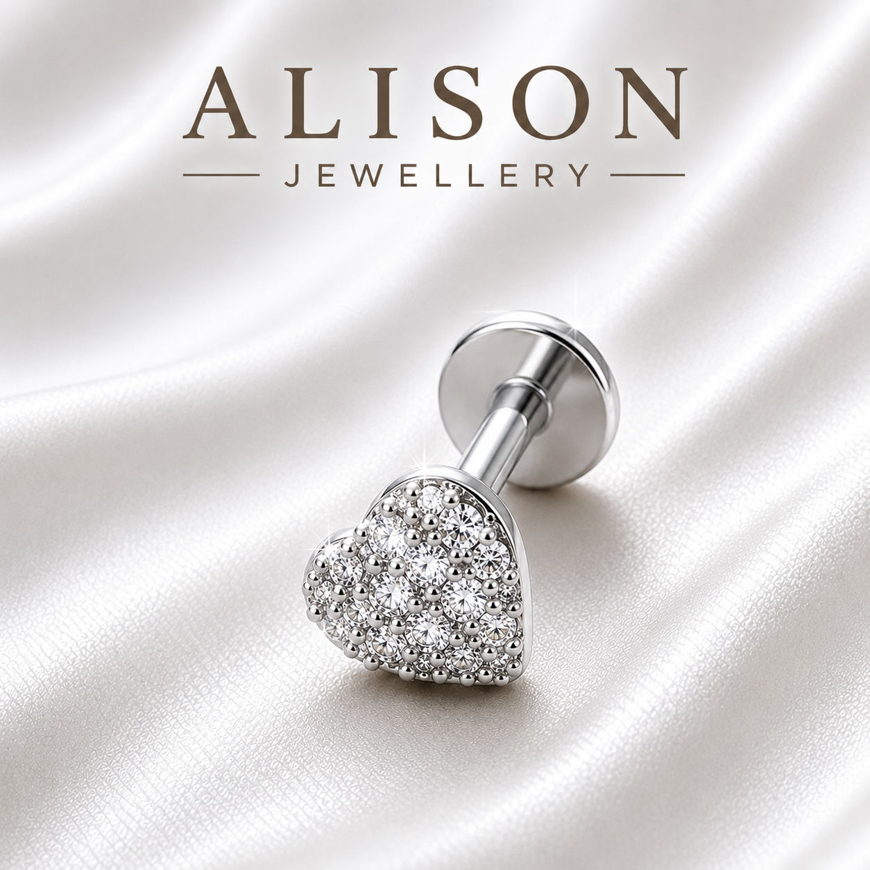 Stainless Steel Heart Zircon Flat Back Stud - PAIR