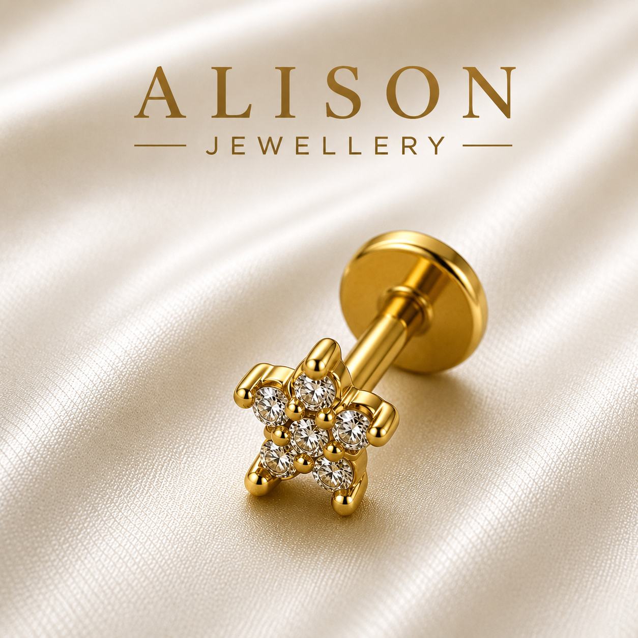 Stainless Steel Star Zircon Flat Back Stud - PAIR