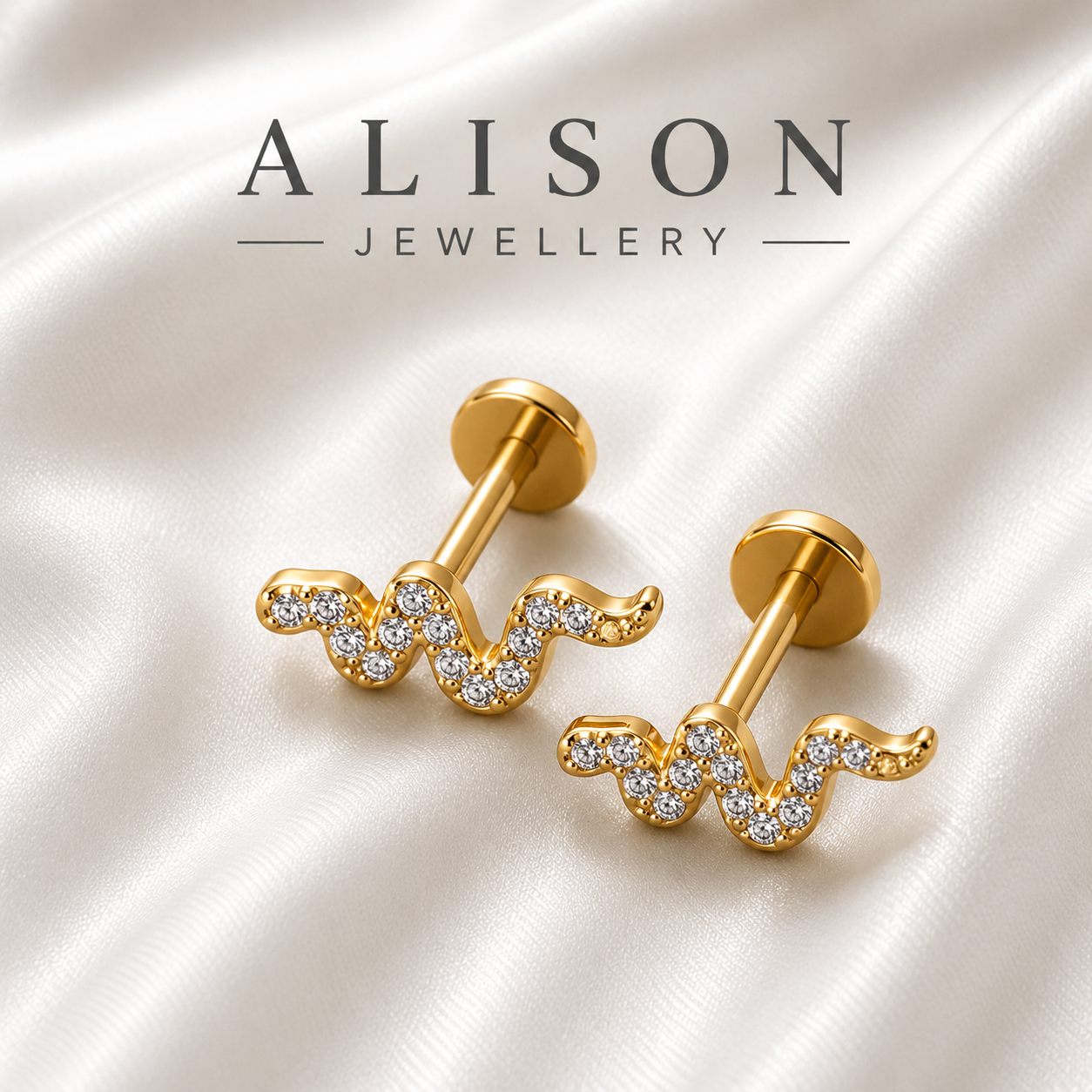 Stainless Steel Snake Zircon Flat Back Stud - PAIR