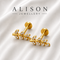 Stainless Steel Leaf Zircon Flat Back Stud - PAIR