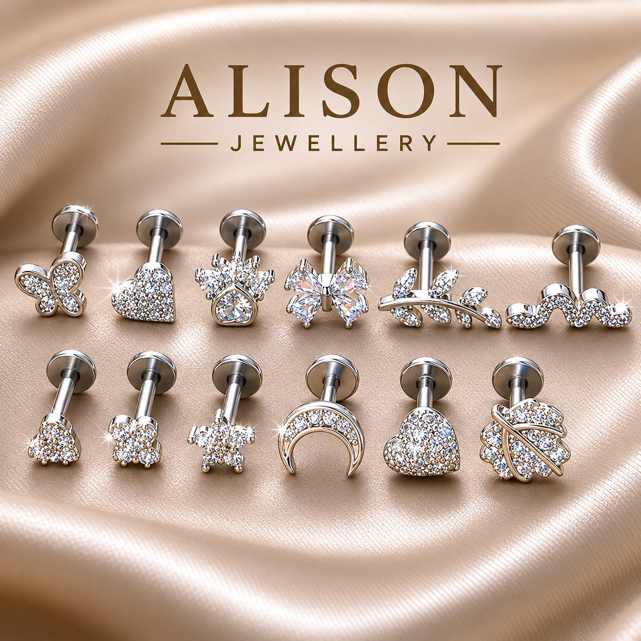 Stainless Steel Heart Zircon Flat Back Stud - PAIR