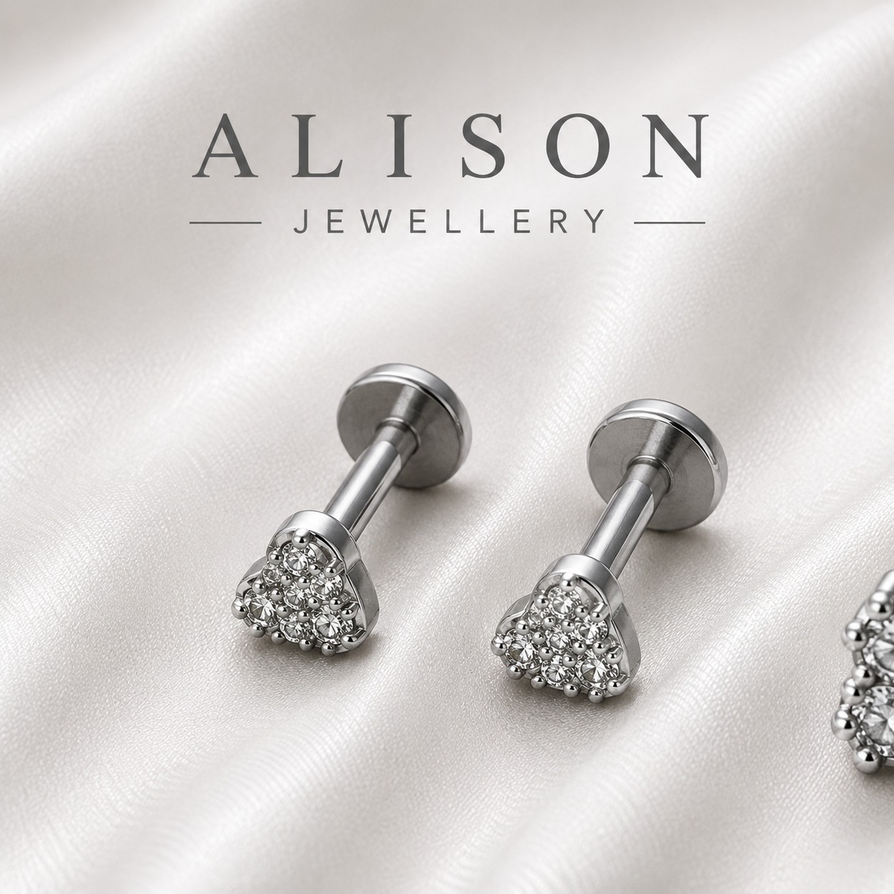 Stainless Steel Heart Zircon Flat Back Stud - PAIR