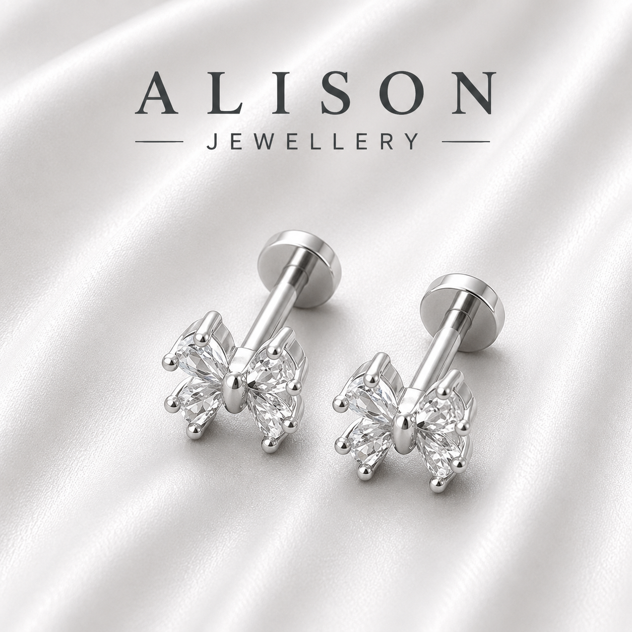 Stainless Steel Butterfly Zircon Flat Back Stud - PAIR