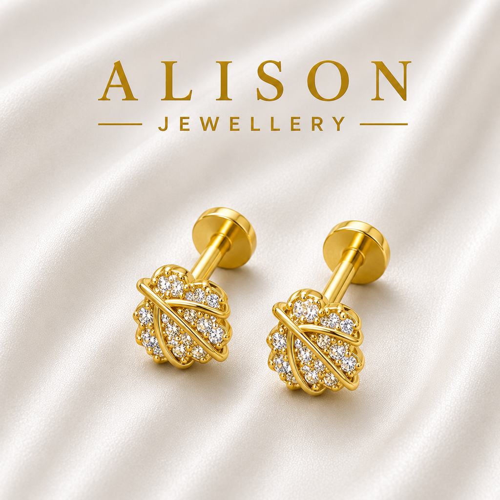 Stainless Steel Planet Zircon Flat Back Stud - PAIR