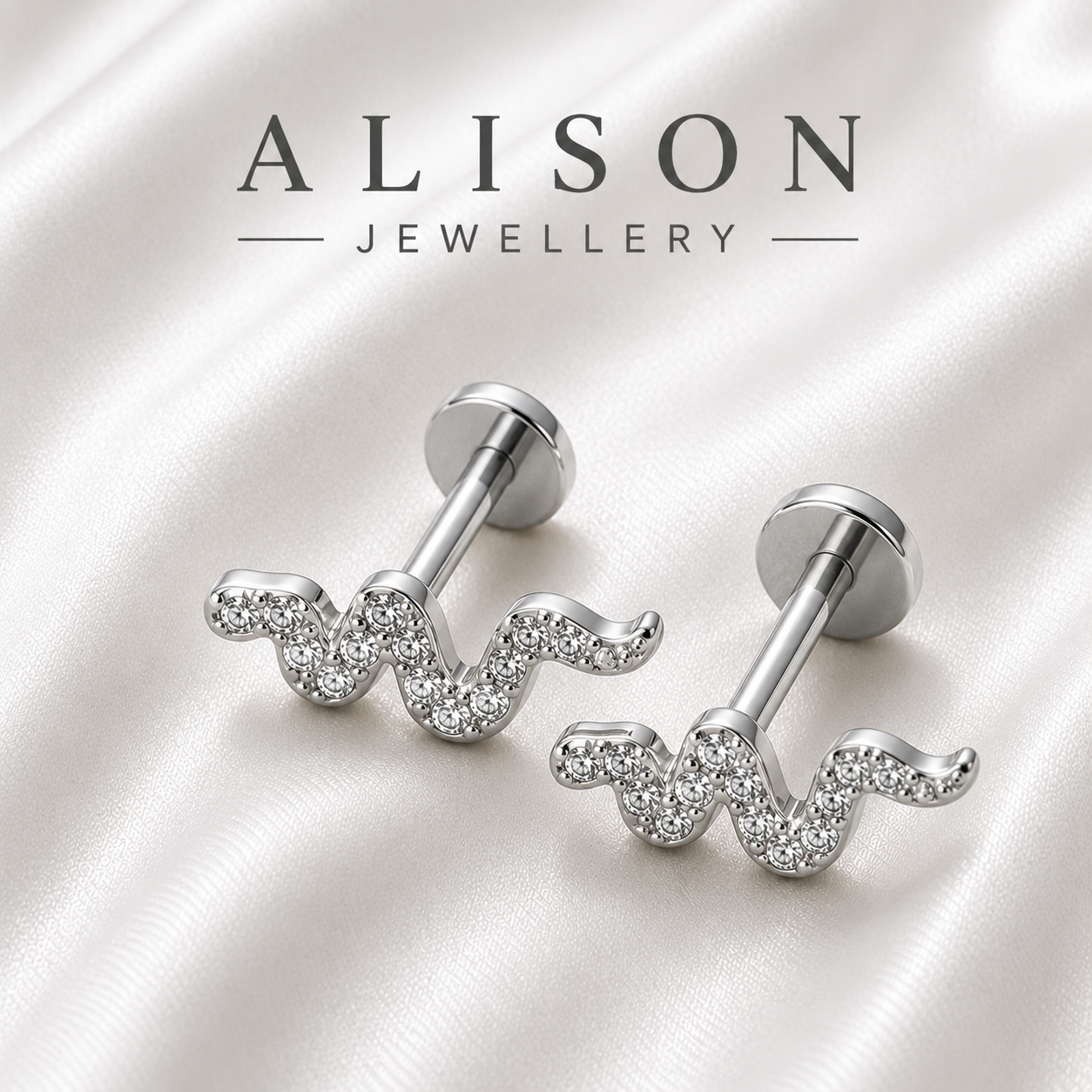 Stainless Steel Snake Zircon Flat Back Stud - PAIR