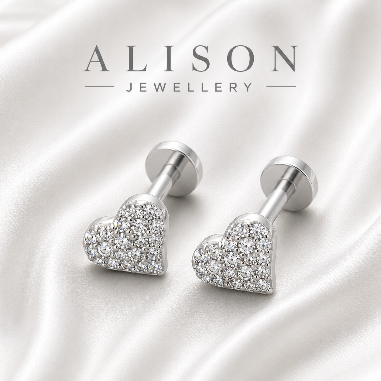 Stainless Steel Heart Zircon Flat Back Stud - PAIR