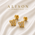 Stainless Steel Butterfly Zircon Flat Back Stud - PAIR