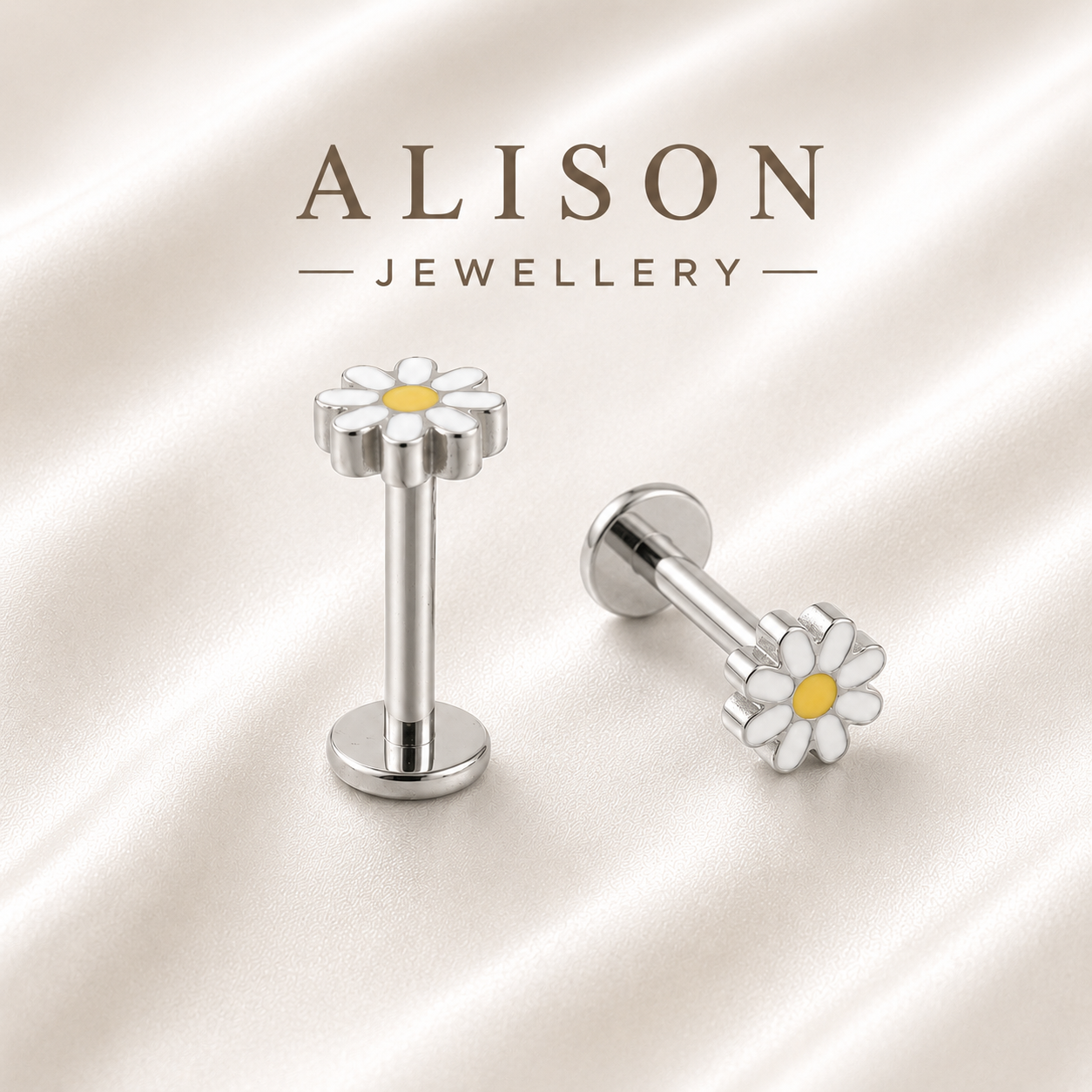 ASTM F136 Titanium Daisy Flower Threadless Flat Back Labret Stud – PAIR | 18K Gold Plated