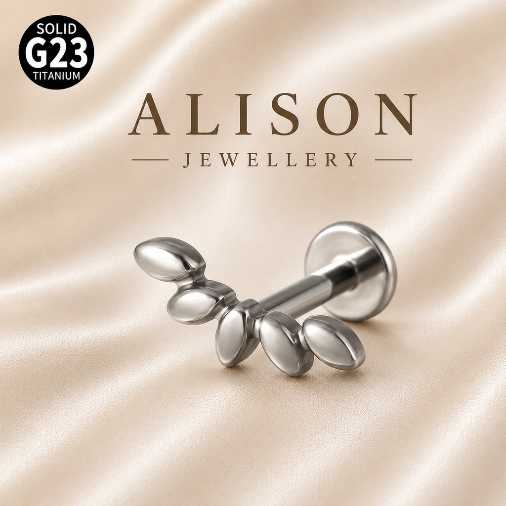 ASTM F136 Titanium Olive Branch Labret Stud - PAIR