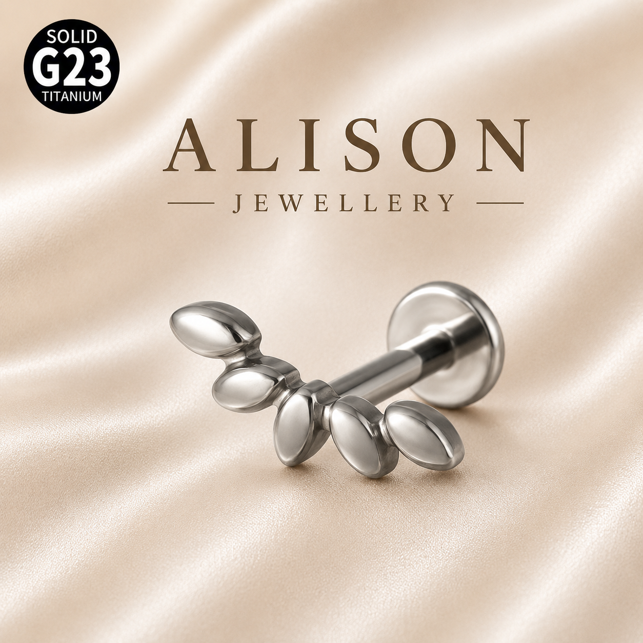 ASTM F136 Titanium Olive Branch Labret Stud - PAIR