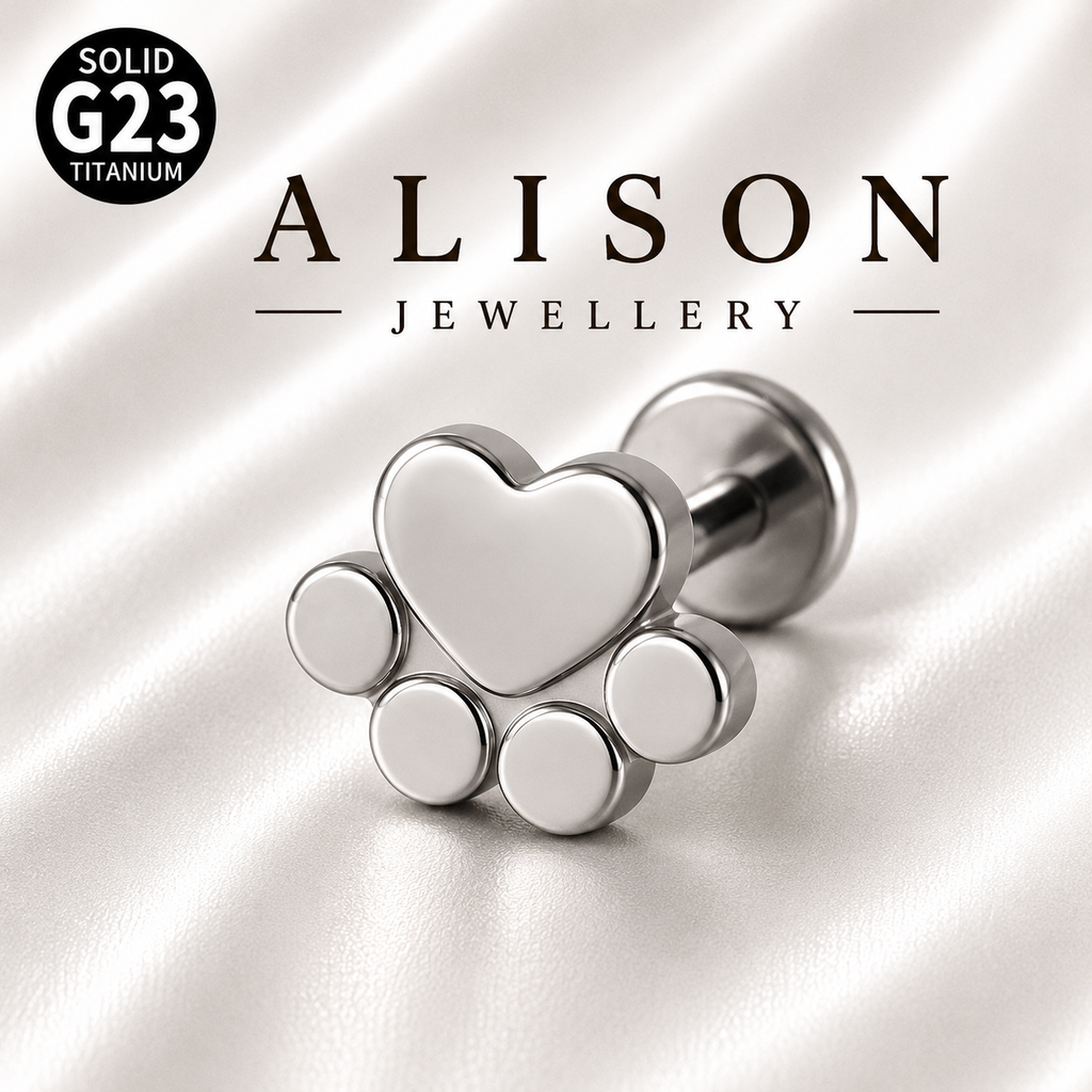 ASTM F136 Titanium Heart Paw Labret Stud - PAIR