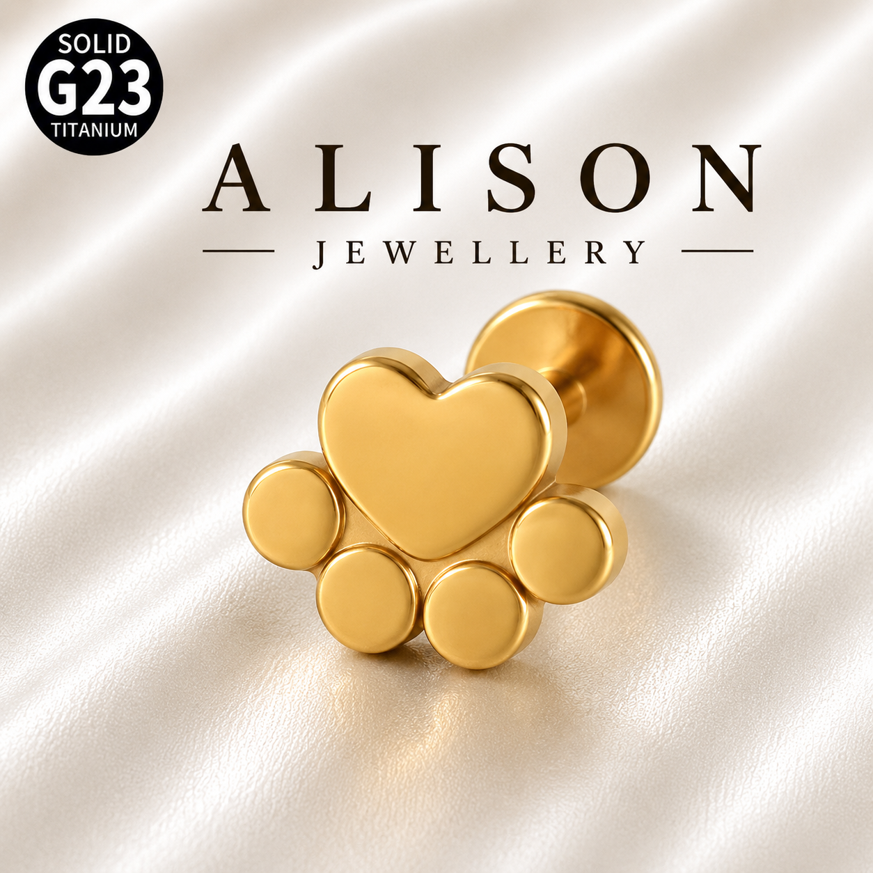 ASTM F136 Titanium Heart Paw Labret Stud - PAIR