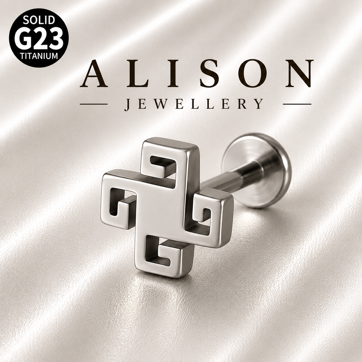 ASTM F136 Titanium Aztec Cross Labret Stud - PAIR