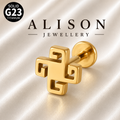 ASTM F136 Titanium Aztec Cross Labret Stud - PAIR