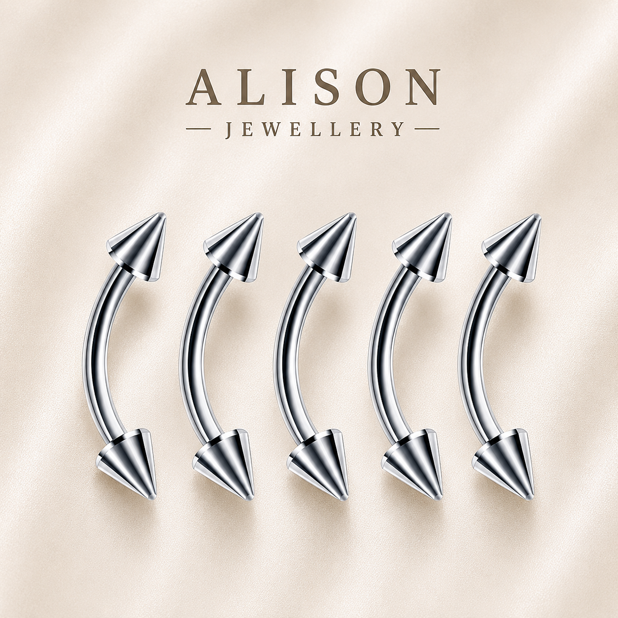 316L Stainless Steel Curved Spike Barbell Eyebrow Ring – SINGLE PIECE