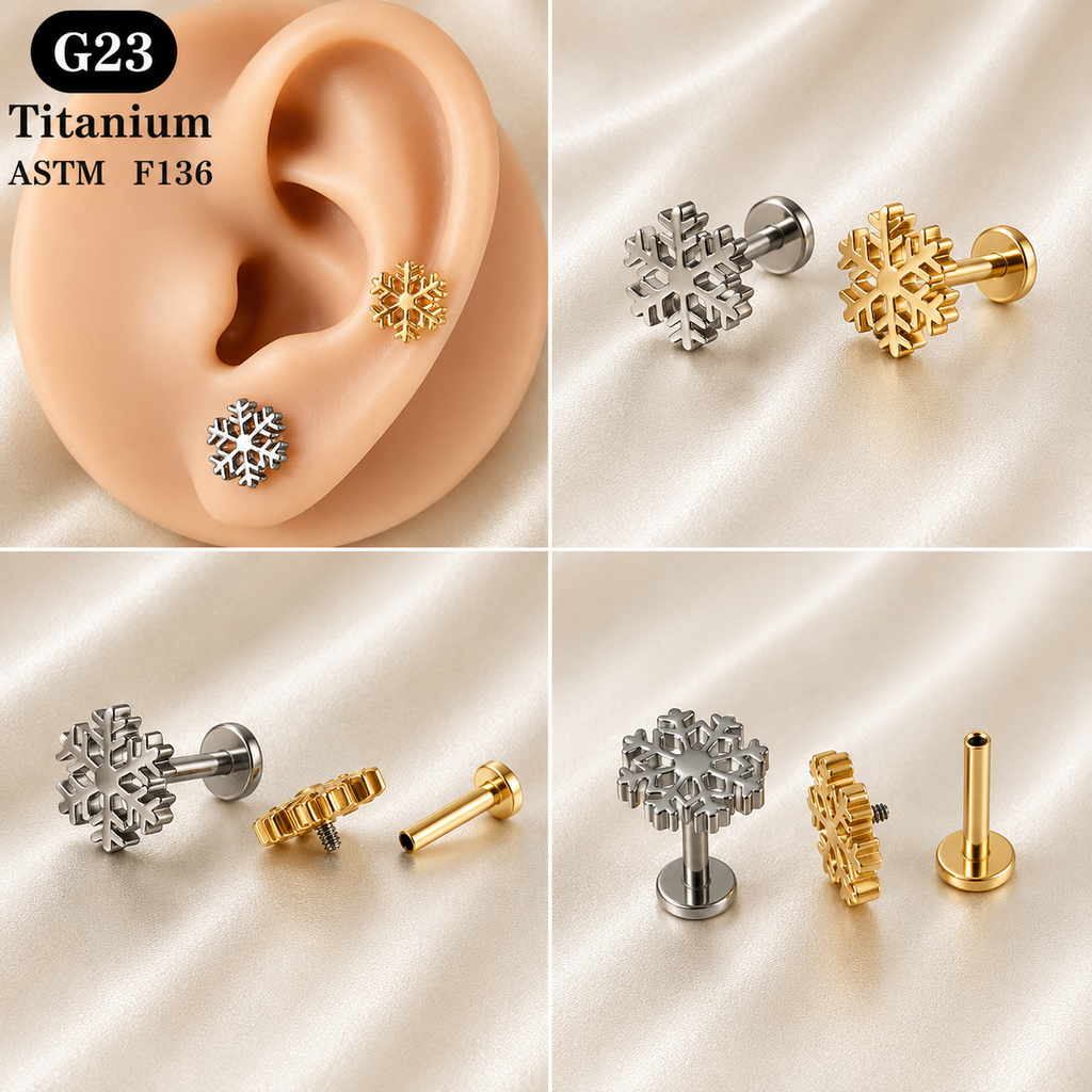 ASTM F136 Titanium Snowflake Labret Stud - PAIR