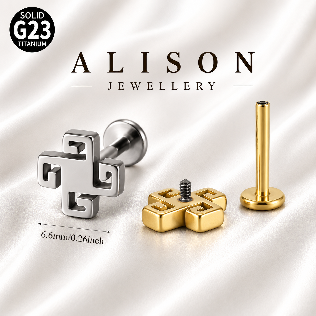 ASTM F136 Titanium Aztec Cross Labret Stud - PAIR
