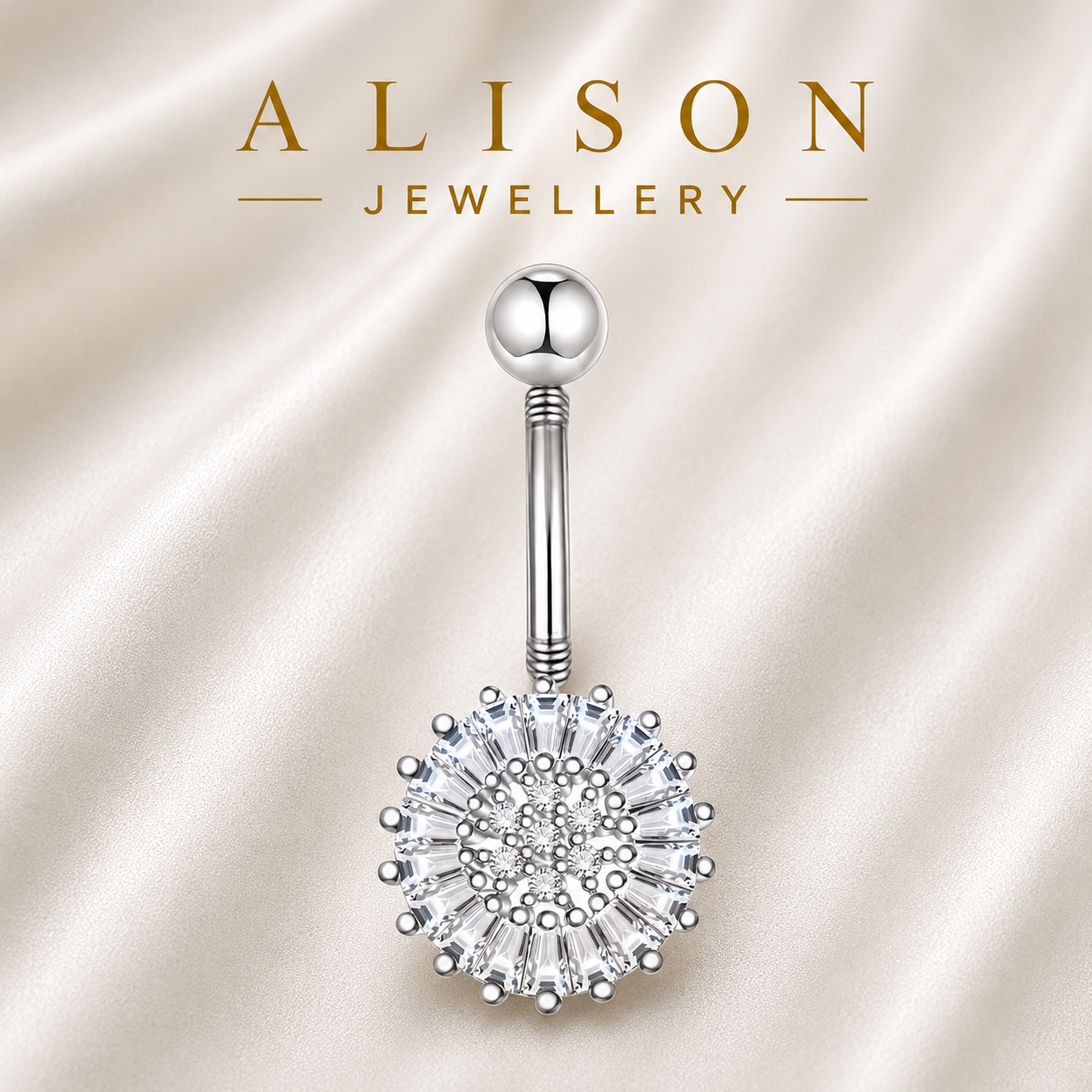 Stainless Steel Double Unscrew Navel Piercing Ring with Clear Zircon - SINGLE