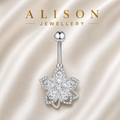 Stainless Steel Flower Belly Button Ring with Clear Zircon - SINGLE