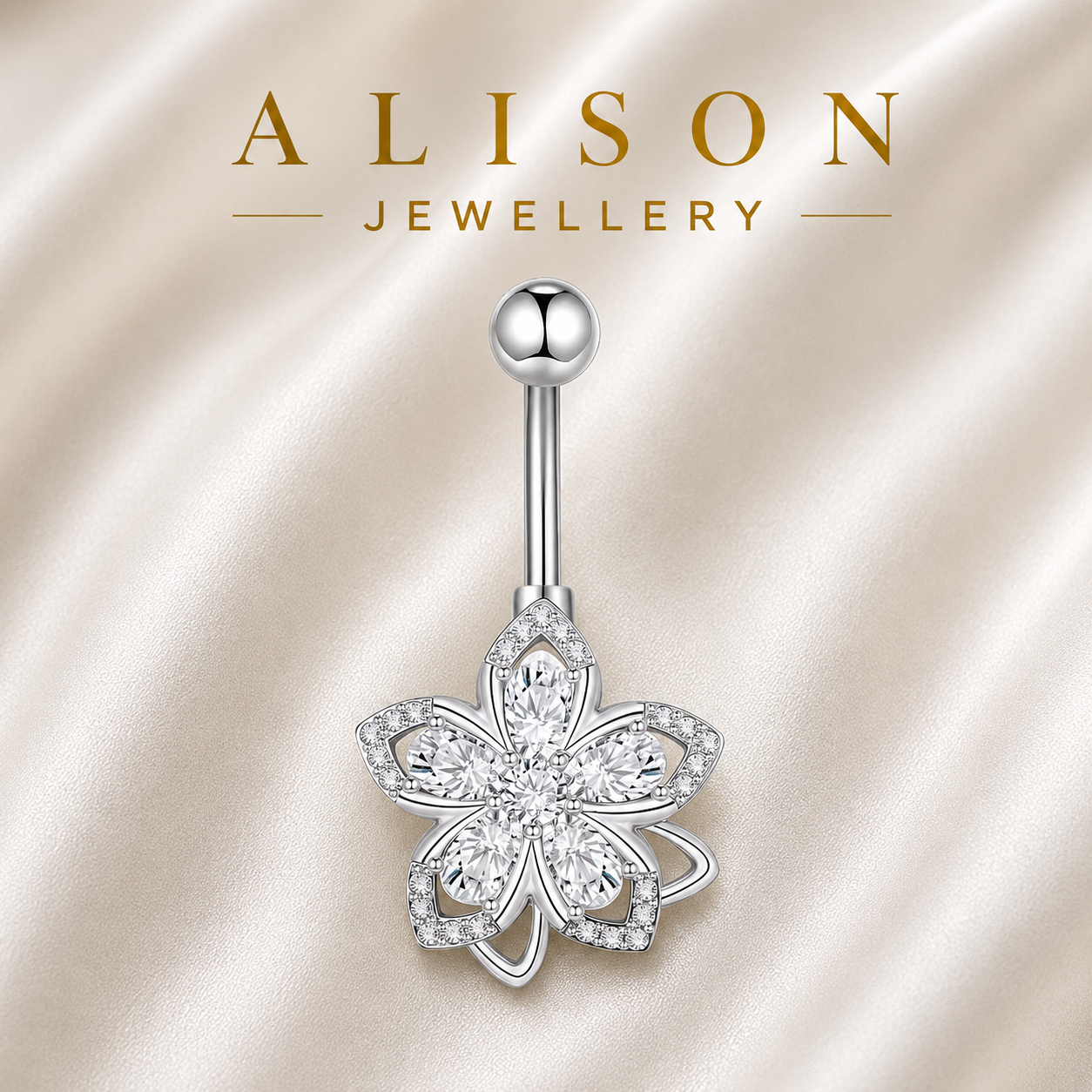 Stainless Steel Flower Belly Button Ring with Clear Zircon - SINGLE
