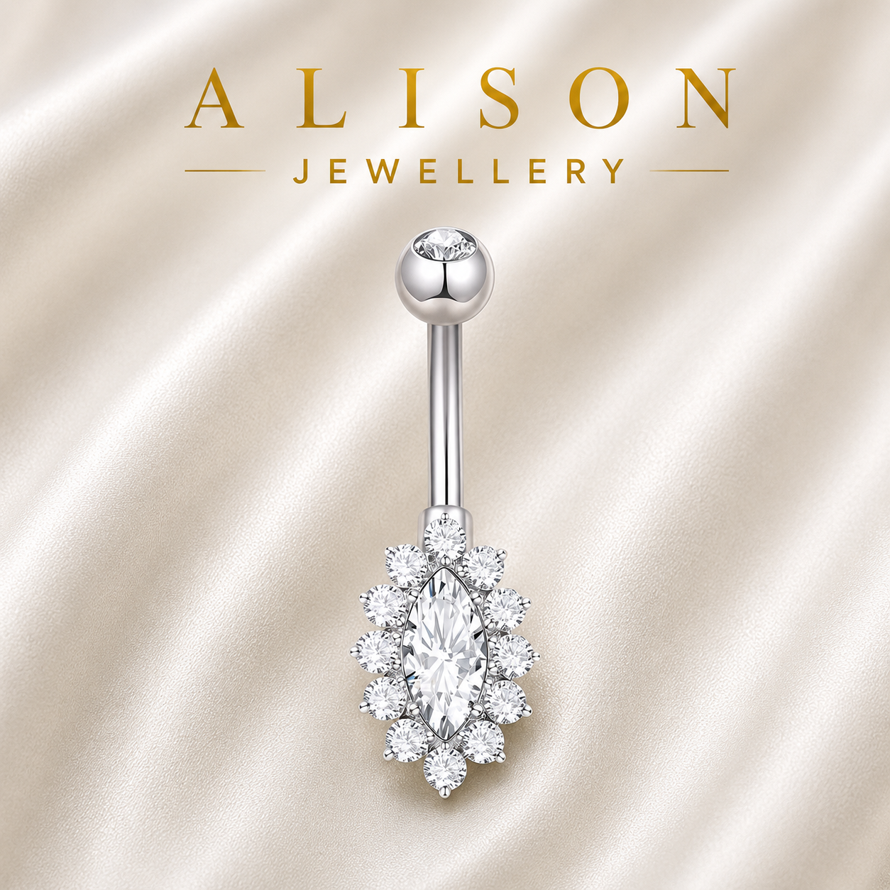 Stainless Steel Marquise Clear Zircon Navel Piercing Ring – SINGLE