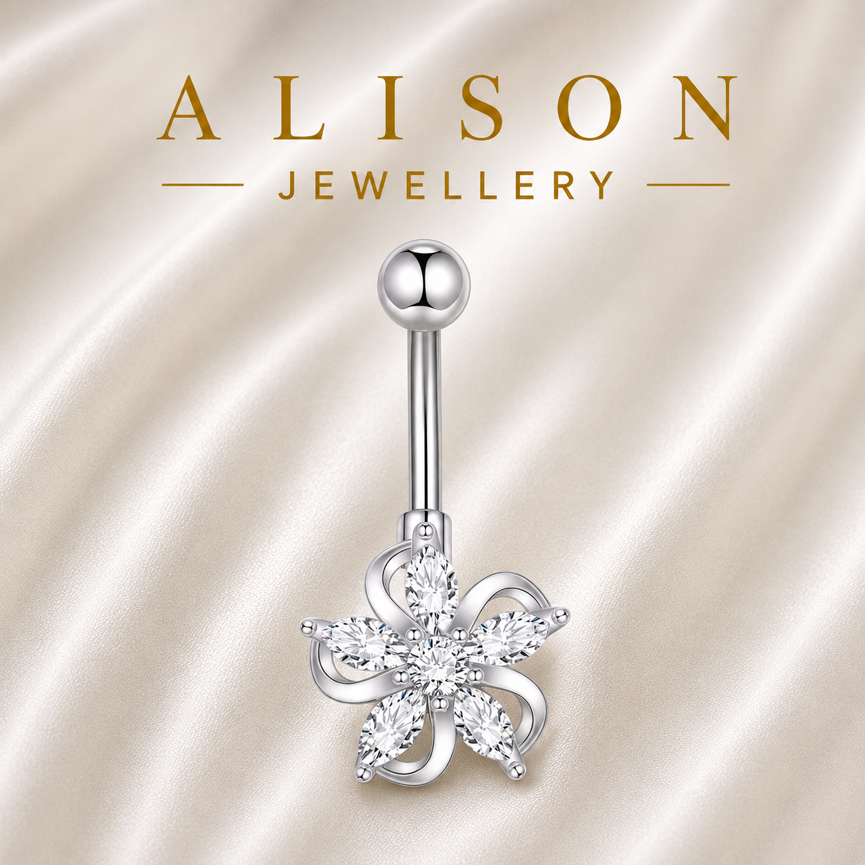 Stainless Steel Luxury Floral Belly Button Ring – SINGLE