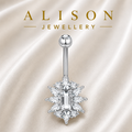 Stainless Steel Luxury Crystal Floral Belly Button Ring – SINGLE