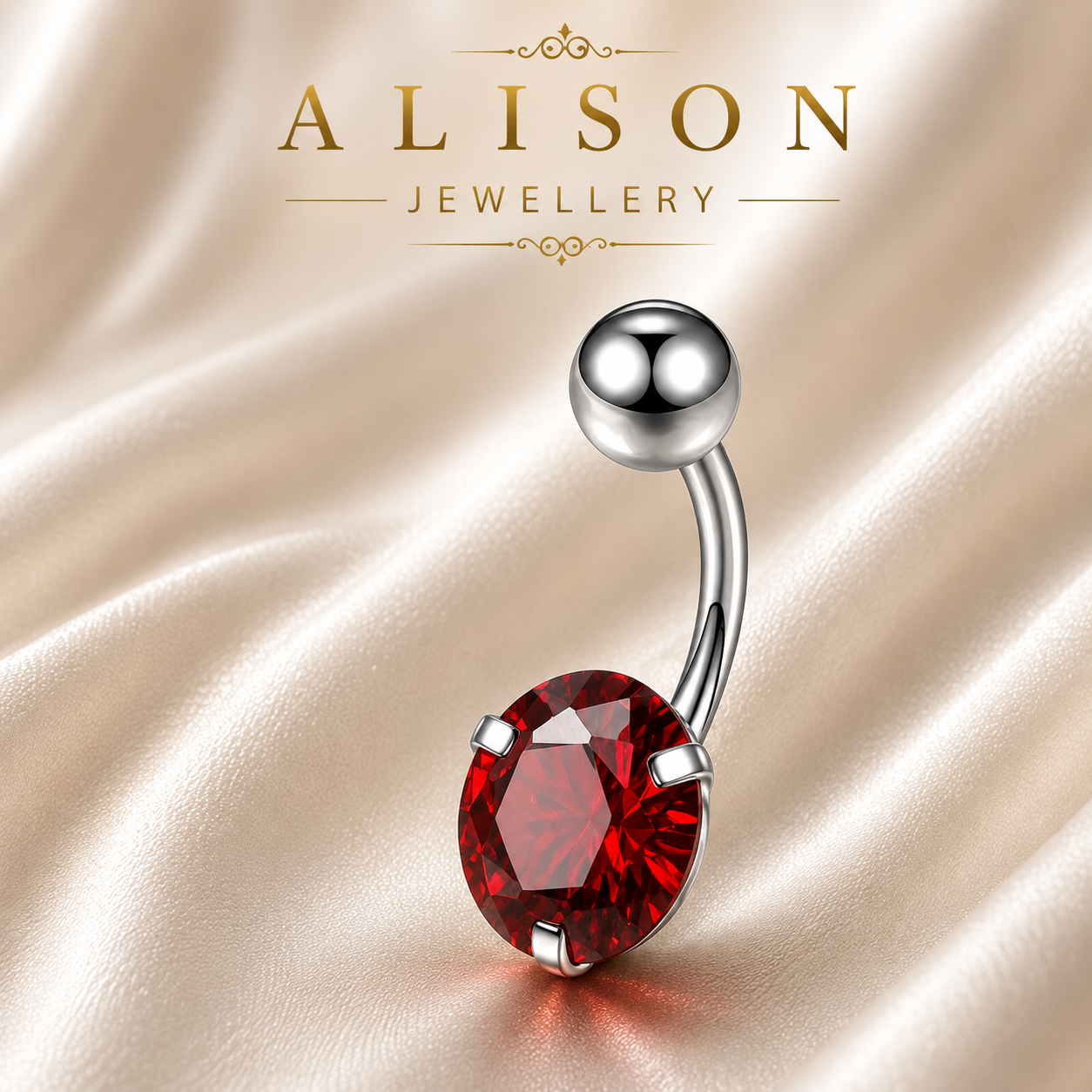 Stainless Steel Red Crystal Belly Button Ring - SINGLE