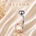 Stainless Steel Champagne Crystal Belly Button Ring - SINGLE