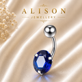 Stainless Steel Blue Crystal Belly Button Ring - SINGLE