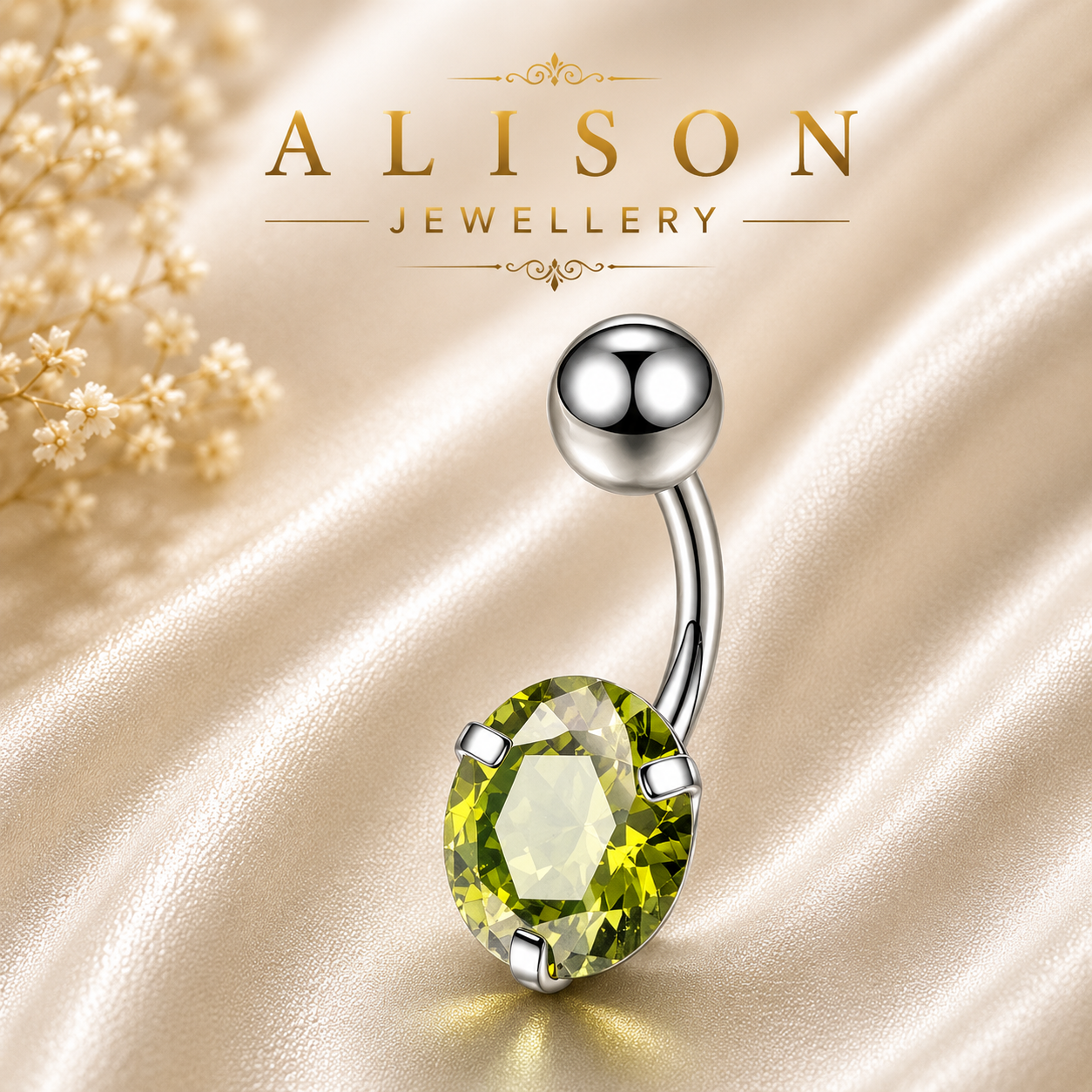 Stainless Steel Green Crystal Belly Button Ring - SINGLE