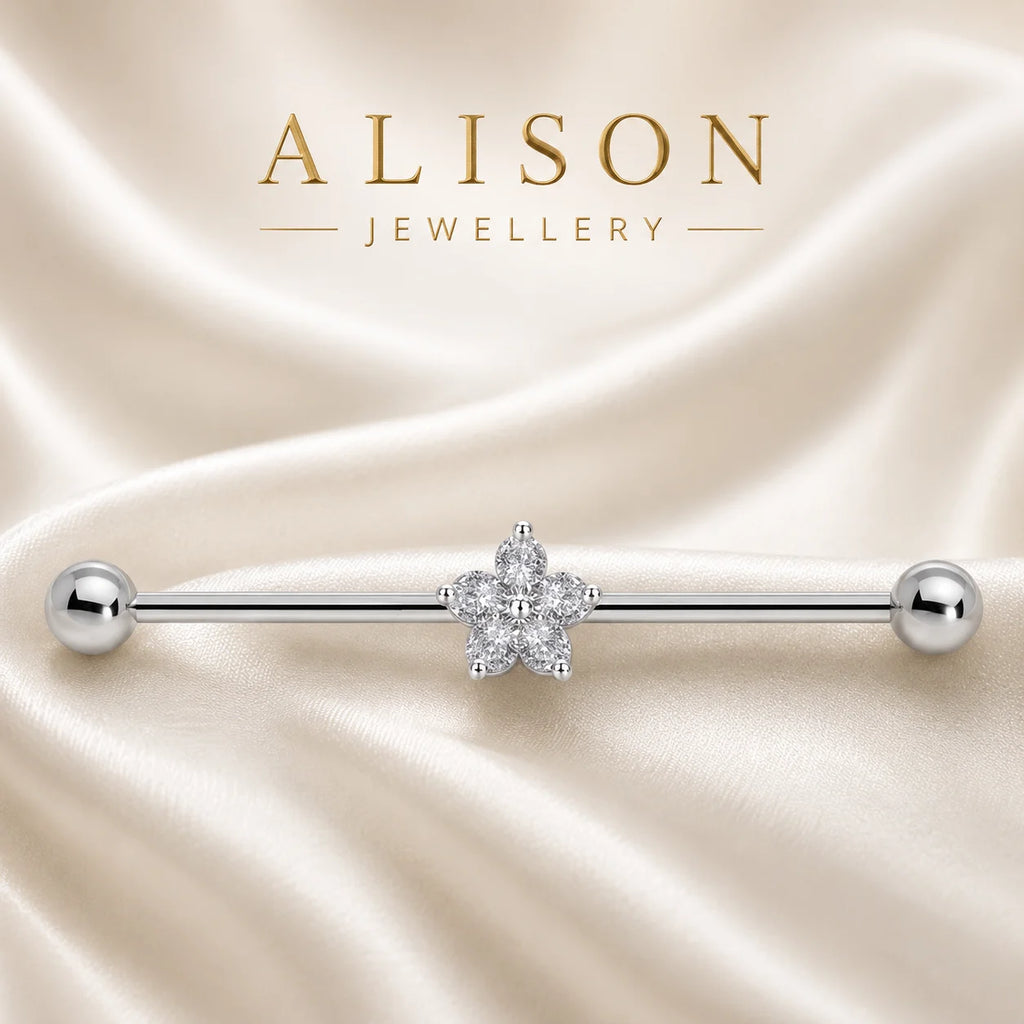 Stainless Steel Floral Industrial Stud - SINGLE PIECE