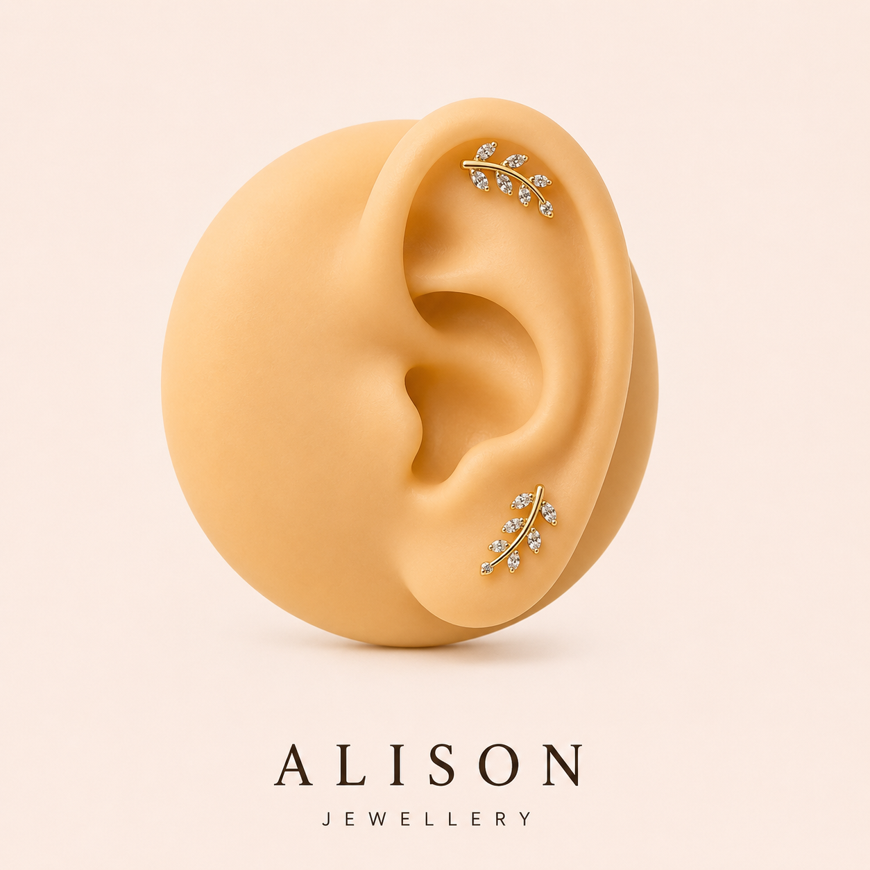 Stainless Steel Leaf Zircon Flat Back Stud - PAIR
