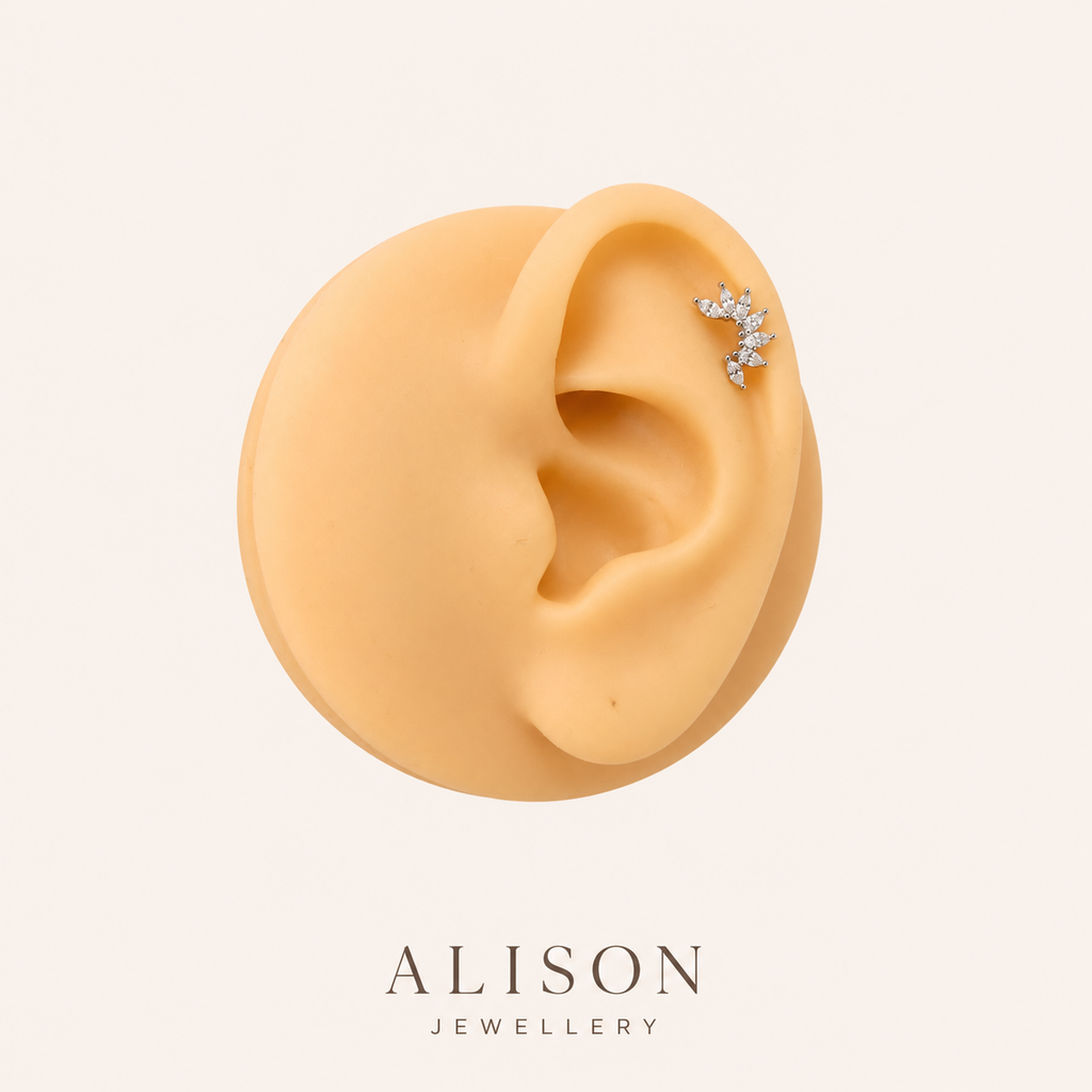 Stainless Steel Marquise CZ Cluster Cartilage Stud - PAIR