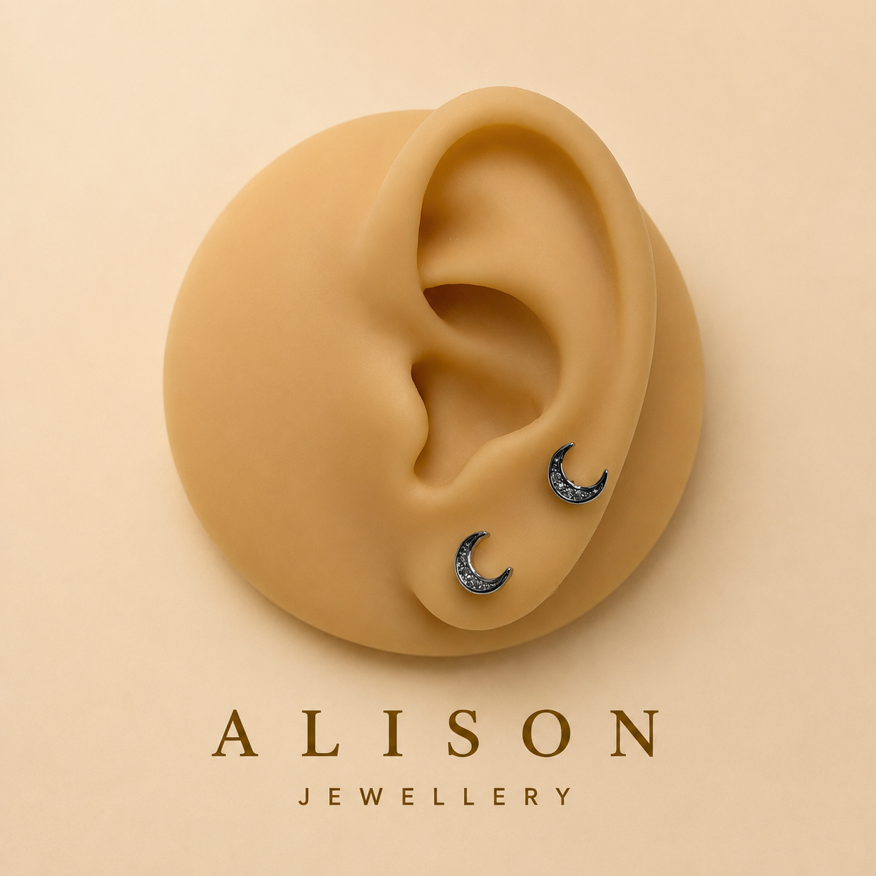 Stainless Steel Crescent Moon Zircon Flat Back Stud - PAIR