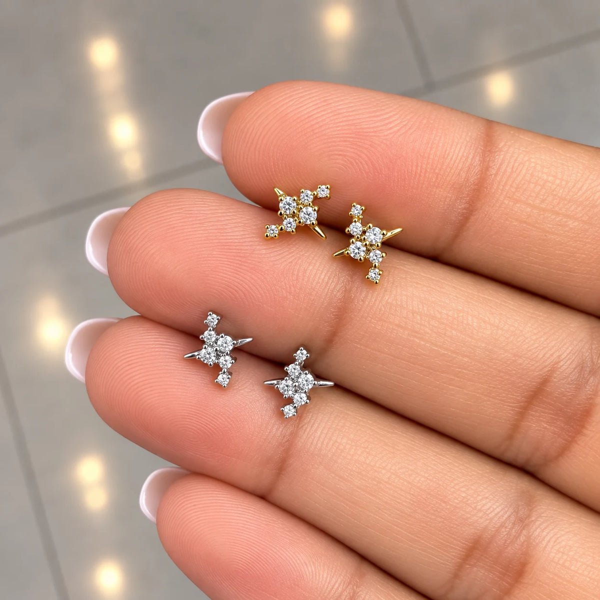 18k Gold Plated Stainless Steel Starburst – PAIR
