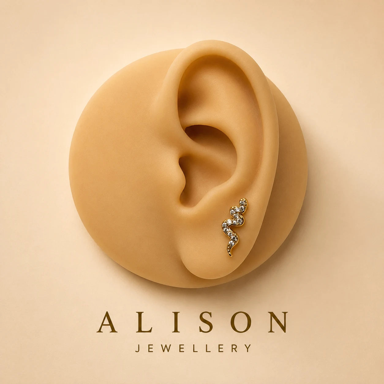 Stainless Steel Snake Zircon Flat Back Stud - PAIR