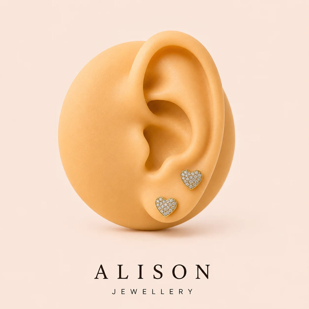 Stainless Steel Heart Zircon Flat Back Stud - PAIR