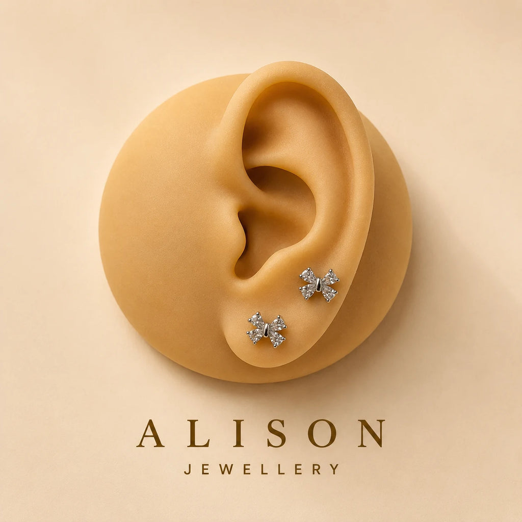 Stainless Steel Butterfly Zircon Flat Back Stud - PAIR