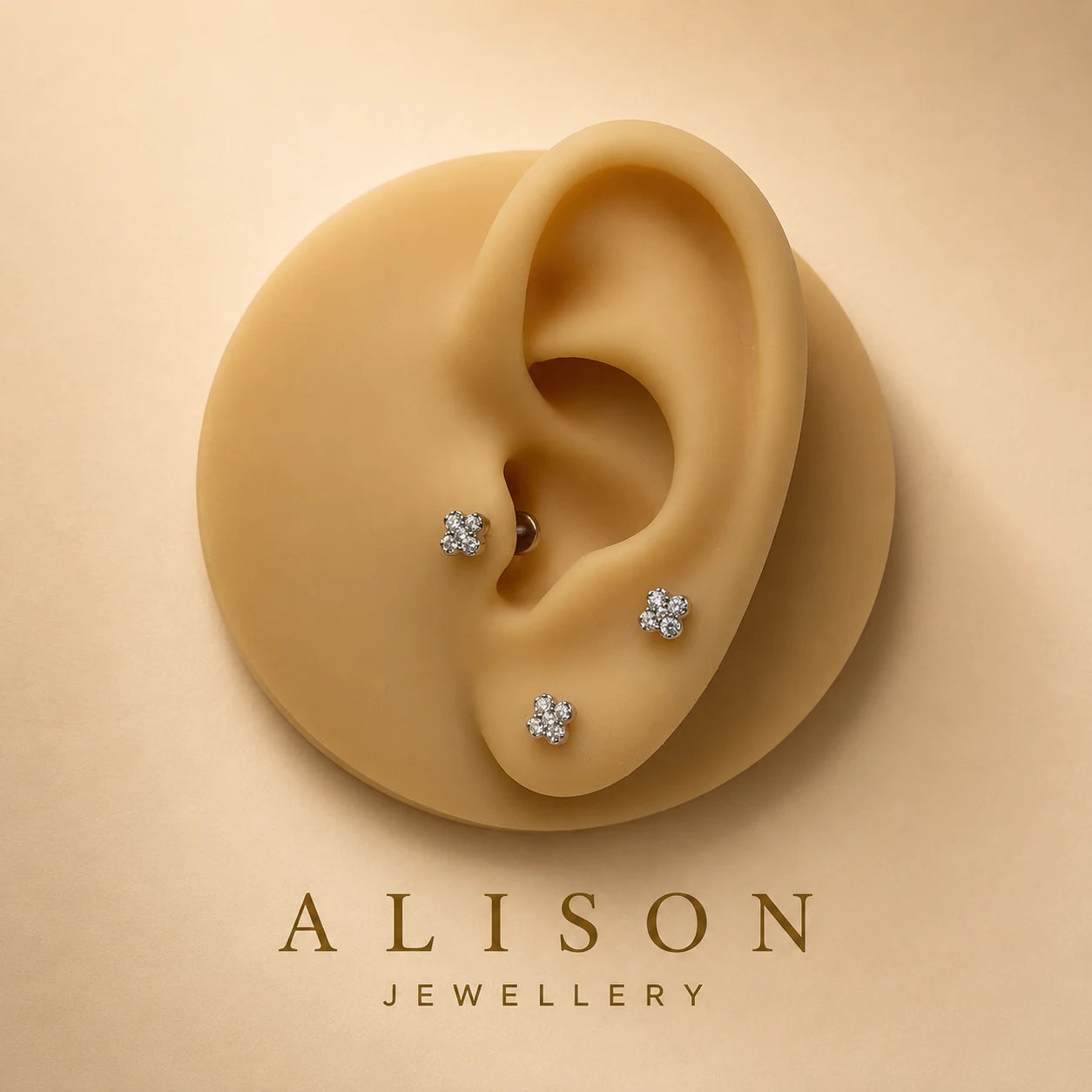 Stainless Steel Floral Zircon Flat Back Stud - PAIR