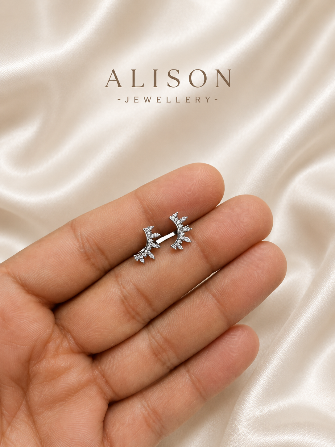 Stainless Steel Crown CZ Flat Back Cartilage Stud - PAIR
