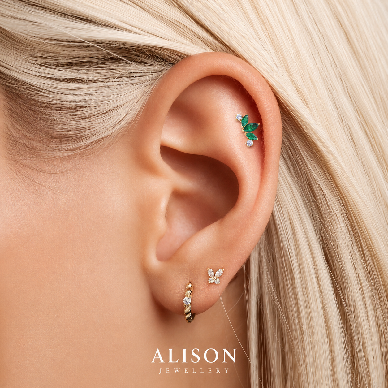 Emerald Leaf Internally Threaded Labret Stud - PAIR