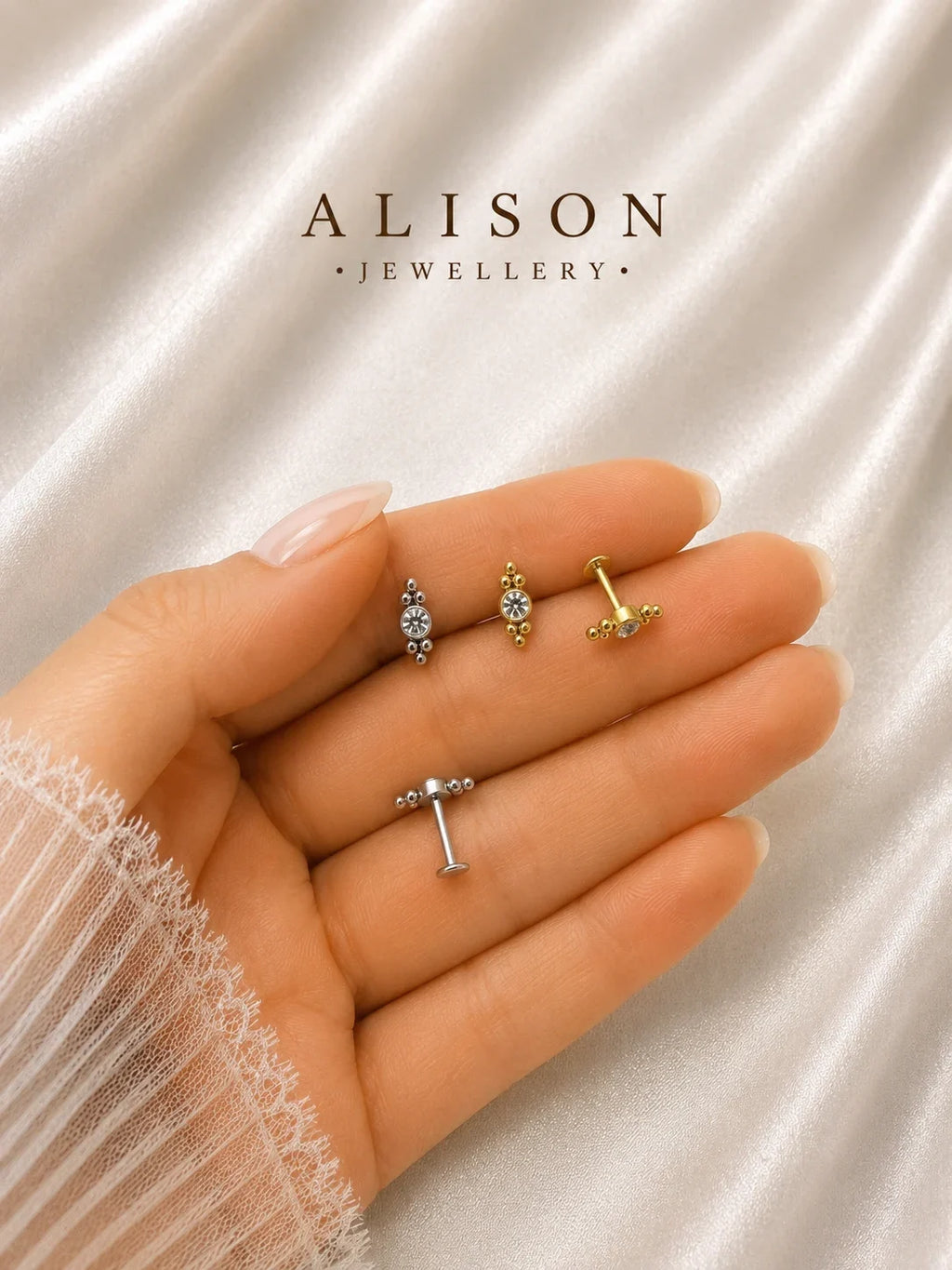18K Gold Plated Stainless Steel Crystal Labret Stud - PAIR