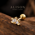Stainless Steel Lotus Bloom Crystal Flat Back Stud Earrings - PAIR