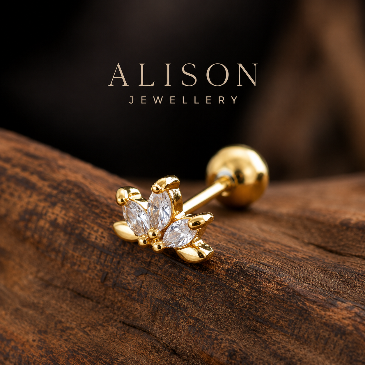 Stainless Steel Lotus Bloom Crystal Flat Back Stud Earrings - PAIR