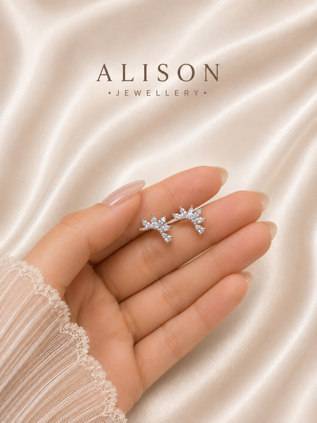 Stainless Steel Crystal Fan Stud Earrings